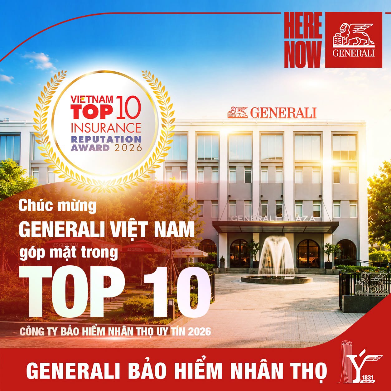 Generali Việt Nam giữ vững vị thế Top 10 Công ty bảo hiểm nhân thọ uy tín 2026